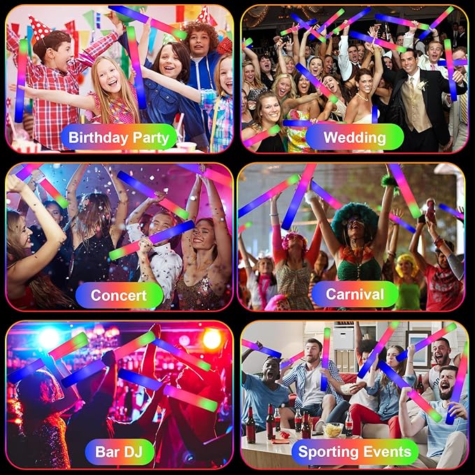 EXCECAR 208PCS Foam Glow Sticks Bulk Party Pack, Foam Light Up Sticks, Light Up - Image 5