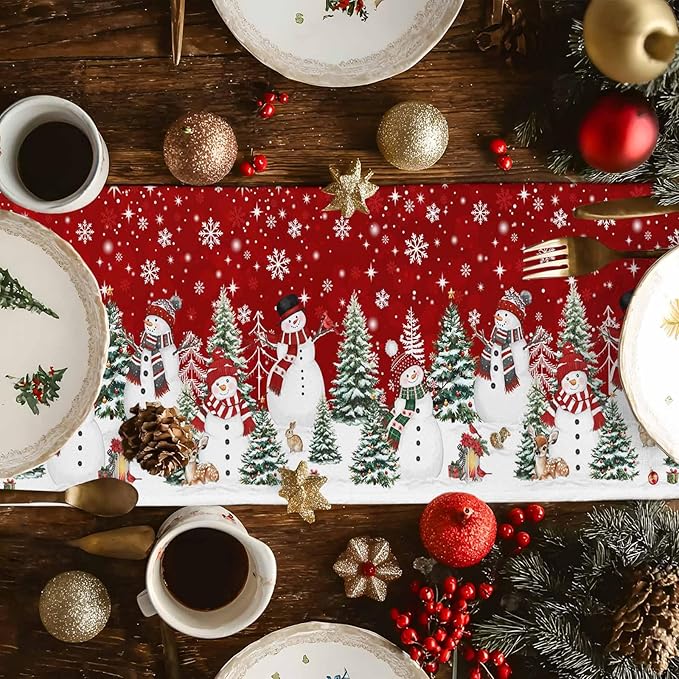 Christmas Snowman Cotton Linen Table Runner - Image 6