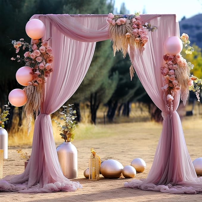 Wedding Arch Draping Fabric, 1 Panel 28" x 19Ft Dusty Rose Arch Drapes Sheer - Image 5