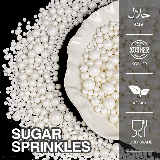 Edible White Pearl Sugar Sprinkles - Image 3