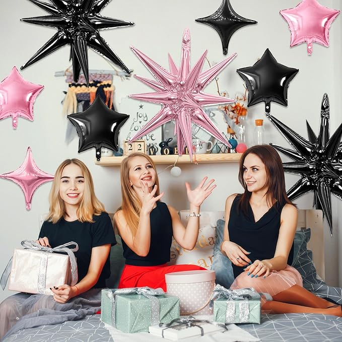 Pink Black Star Balloon - Image 4