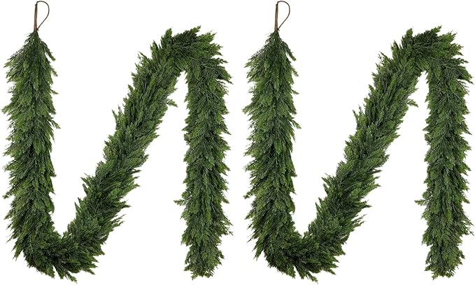 2PCS Christmas Cedar Garland 9Ft Artificial Realistic Soft and Thickness Green by Devonwide