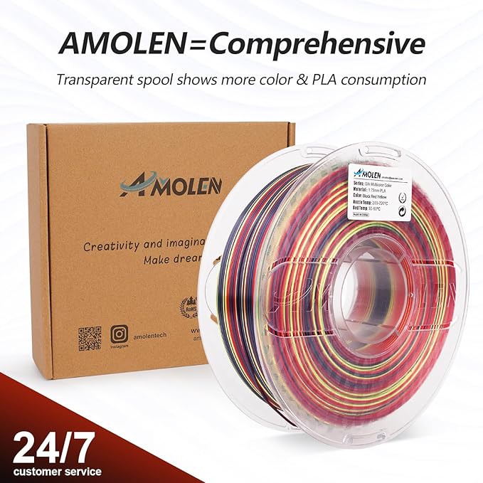 AMOLEN Silk PLA 3D Printer Filament, Shiny Multicolor Rainbow PLA Filament - Image 7