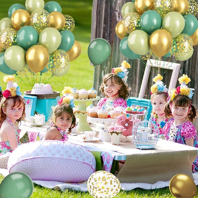 Paready Sage Green Gold Balloons, Retro Avocado Party Balloons - Image 5