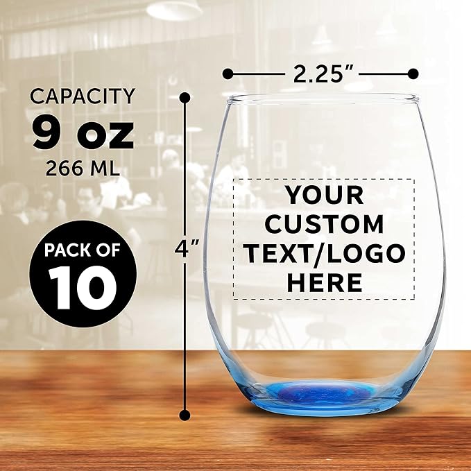 Custom Stemless Wine Glass 9 oz. Set of 10, Personalized Bulk Pack - Image 5