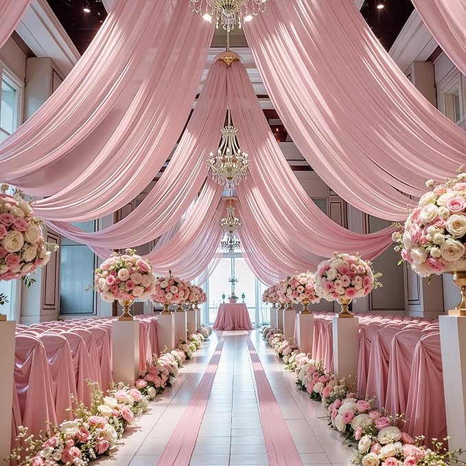 Wedding Arch Draping Fabric 1 Panel 18Ft Dusty Rose Chiffon Fabric Drapery - Image 7