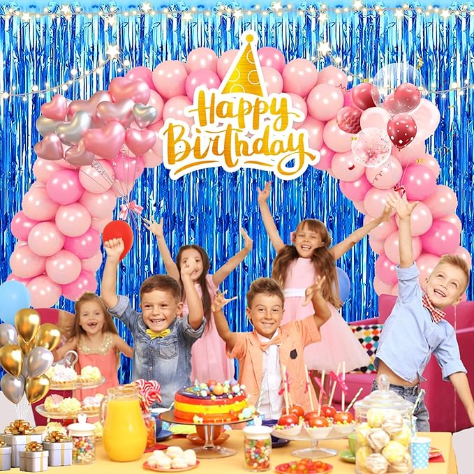 2 Pack 3.28 ft x 6.56 ft Blue Tinsel Curtain Party Backdrop Decorations - Image 3