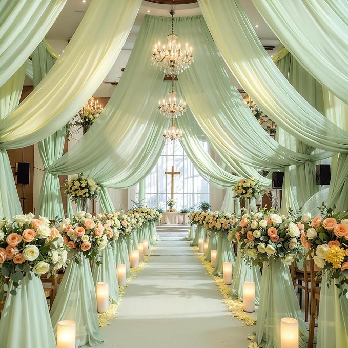 Wedding Arch Draping Fabric, 1 Panel 18FT Sage Green Arch Backdrop Drapes - Image 7