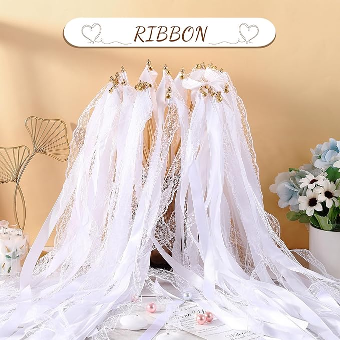 Taiyin 150 Pcs Lace Ribbon Stick Wands Wedding Wand Streamers - Image 4