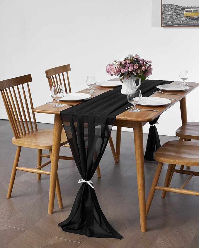 5 Pack 10Ft Black Chiffon Table Runner Sheer 29x120 Inch - Image 5