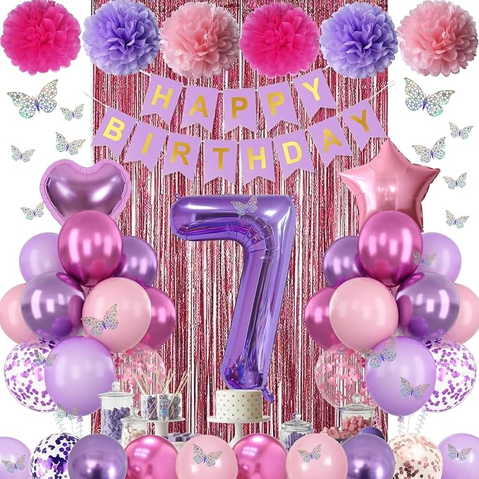 Pink Purple 7th Birthday Party Decorations - Image 2