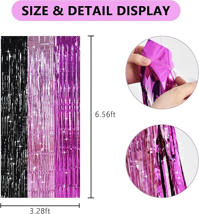 TONIFUL Black Pink Hot Pink Door Streamers, New Year, Graduation, Baby Shower - Image 2