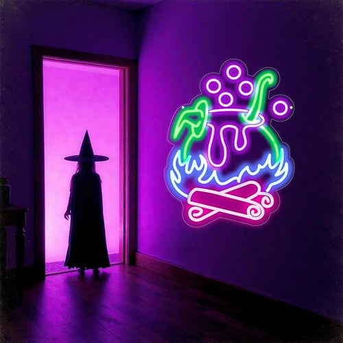 "Witch Brew" Cauldron Neon Sign by Mingxigo