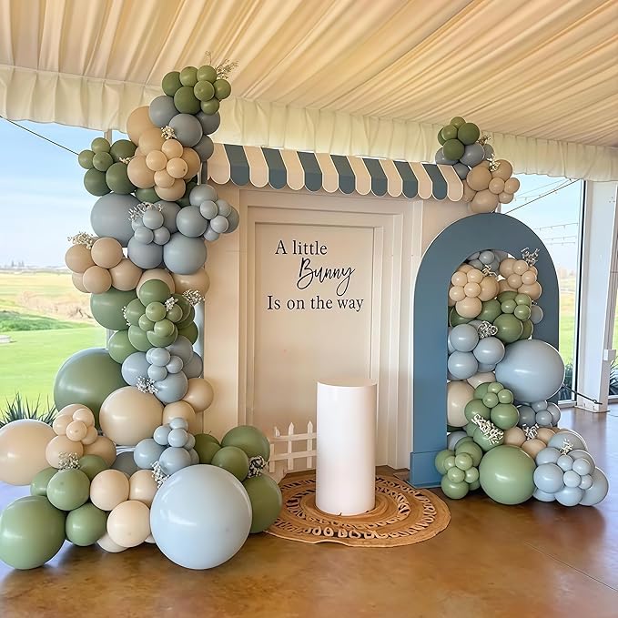 Sage Green and Blue Balloons, Baby Boy Shower Balloons - Image 4