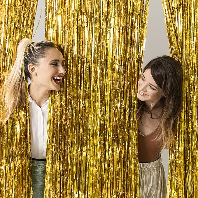 2 Pack Gold Backdrop Birthday Decorations Foil Curtain Backdrop Gold Streamers - Image 6