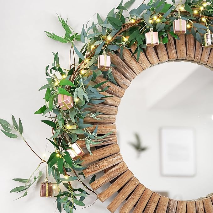 Artificial Willow Garland with Battery String Lights & Pink Gift Box Ornaments - Image 4