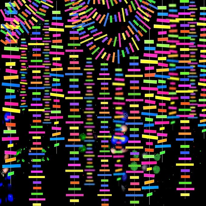 60feet UV Neon Paper Garland Stripe Neon Streamers Black Light Neon by WELITTCON