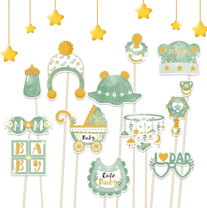 Sage Green Baby Shower Party Photo Booth Props 25PCS Greenery Baby Shower Props - Image 5