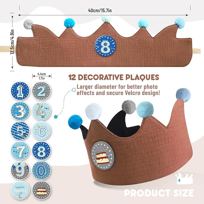 Reusable Birthday Crown with Numbers, Kids Birthday Hat Fabric Crown Pertain - Image 4