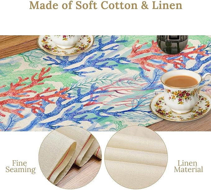 Summer Shell Starfish Table Runner, Seasonal Spring Summer Tropical Ocean Beach - Image 7