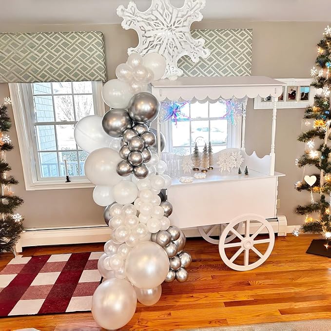 Winter Wonderland Balloons, Pearl White Snowflakes - Image 3