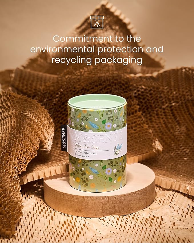 M&SENSE White Tea Sage Scented Candle, Medium Jar Candle 11.3oz Natural Soy Wax - Image 5