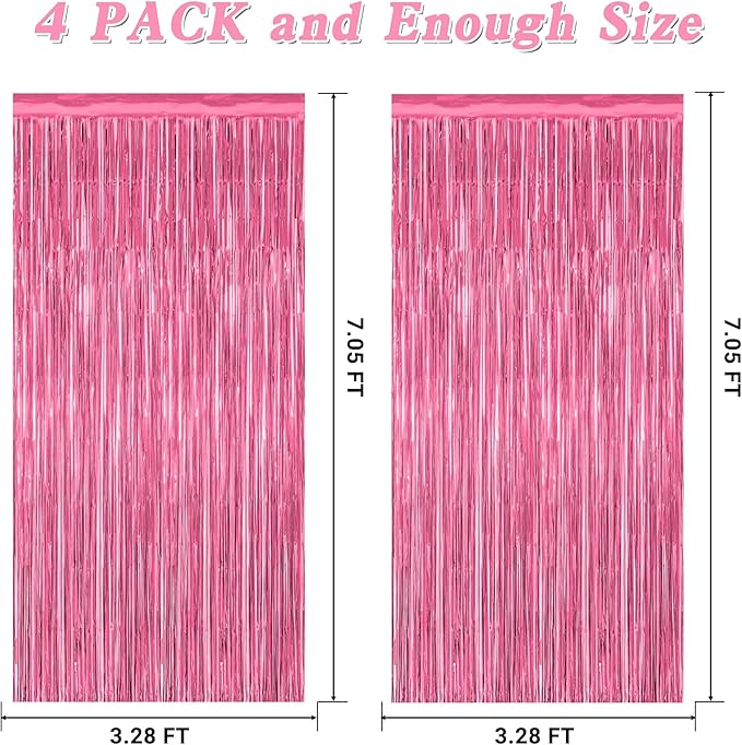 4 Pack Birthday Decorations, 3.28 FT x 7.05 FT Pink Backdrop, Metallic Happy - Image 2