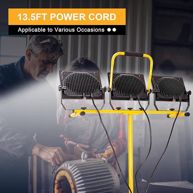 30000 Lumen Work Lights with Stand, 300W Three Head LED Work Light, Waterproof - Image 6