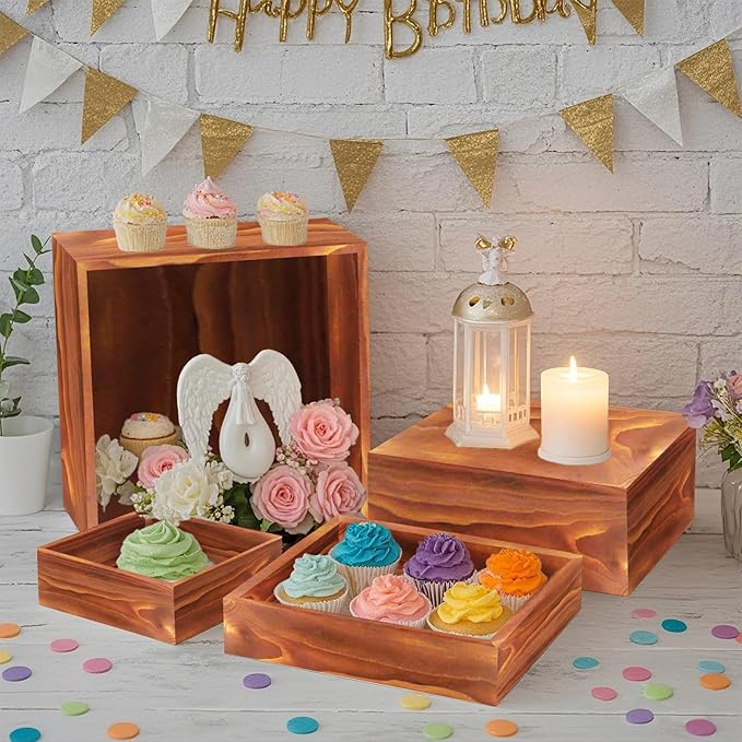 4 Pcs Buffet Risers, Wood Food Riser Dessert Display Stand - Image 3