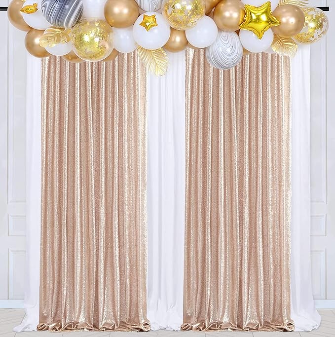 Champagne Sequin Backdrop Curtains, 2 Panels Champagne Blush Sequin Backdrop - Image 4