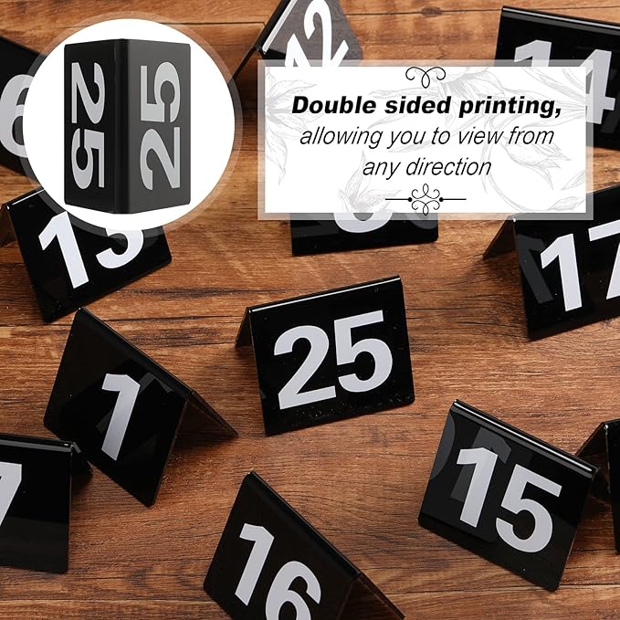 Tuanse Table Numbers 1-25 Acrylic Double Side Numbered Table Tents Plastic - Image 3