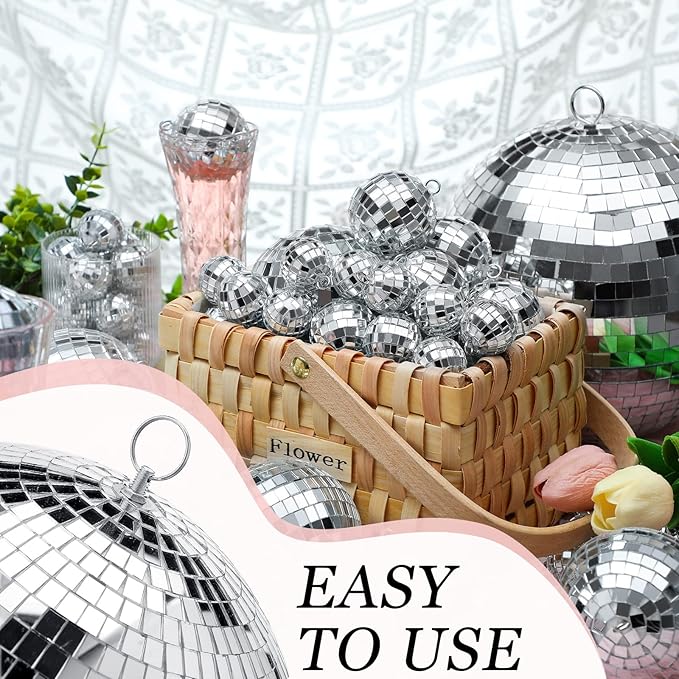 Funtery 100 Pcs Mirror Disco Balls Bulk Assorted Silver Hanging Disco Ball Decor - Image 3