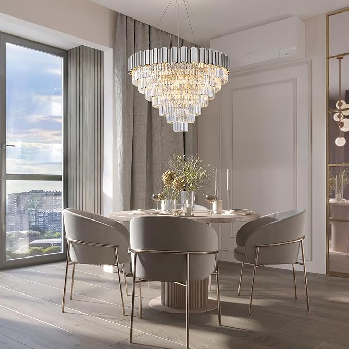 39" Silver Crystal Chandelier, 21-Light Modern Luxury Round Chandelier by BEIRIOLIGHTING
