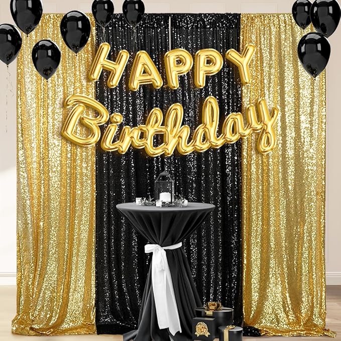 4 Panels Black&Gold Sequin Backdrop Curtain 2FTx8FT Glitter Sequin Backdrop - Image 5