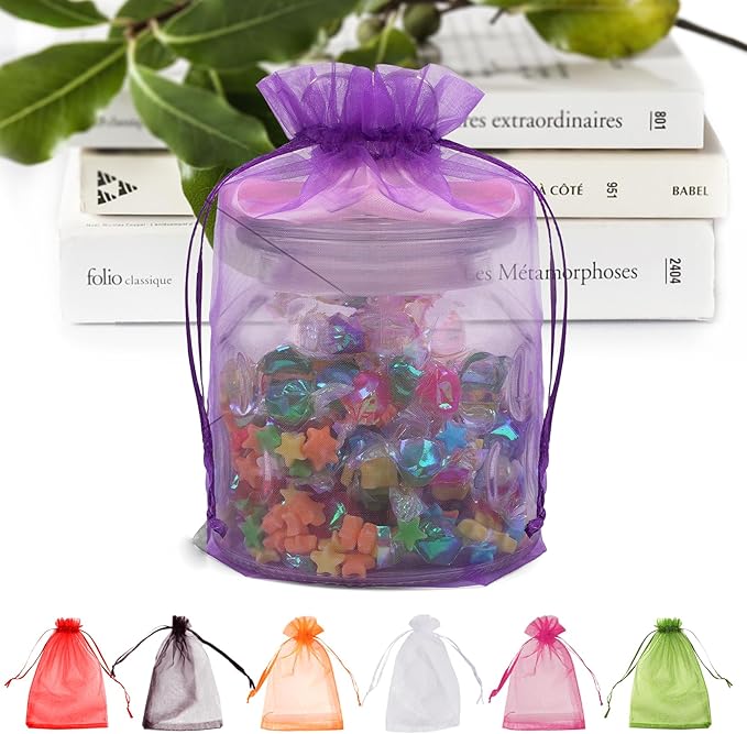 ANZNKU 50 Pack Premium Sheer Organza Bags 6x9 inches, Mesh Bags Drawstring by ANZNKU
