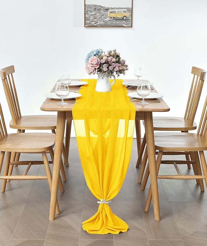 5 Pack 10Ft Chiffon Yellow Table Runner Sheer 29x120 Inch - Image 3