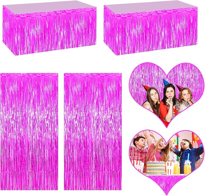 4P Metallic Foil Fringe Tinsel Table Skirts by FENGNIAN