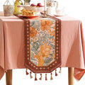 Designer Vintage Floral Printed Table Runner, French Soft Linen Farmhouse Table by bilingaier