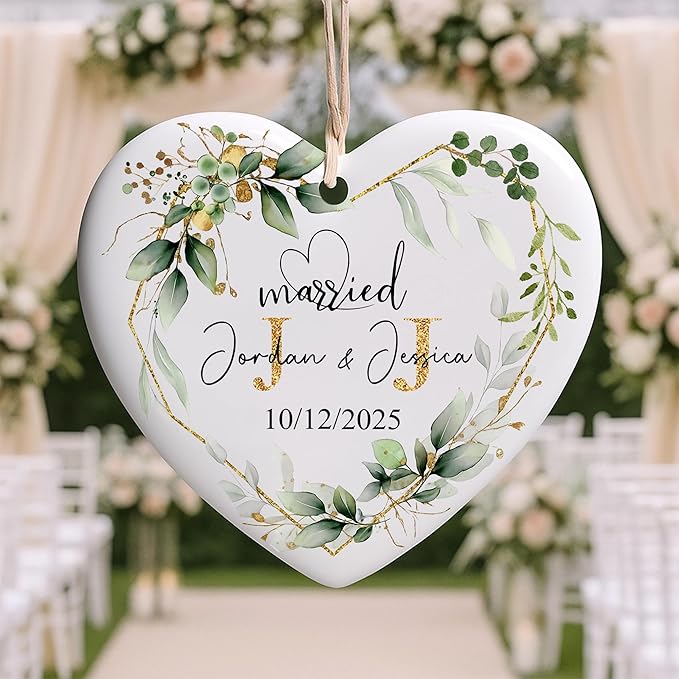Love Signal Personalized Married Ceramic Ornament, Mr Mrs 2025 Ornaments Custom - Image 5