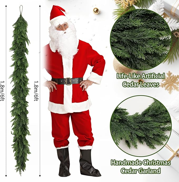 6FT Artificial Christmas Cedar Garland, Realistic Greenery Garlands Soft and - Image 3