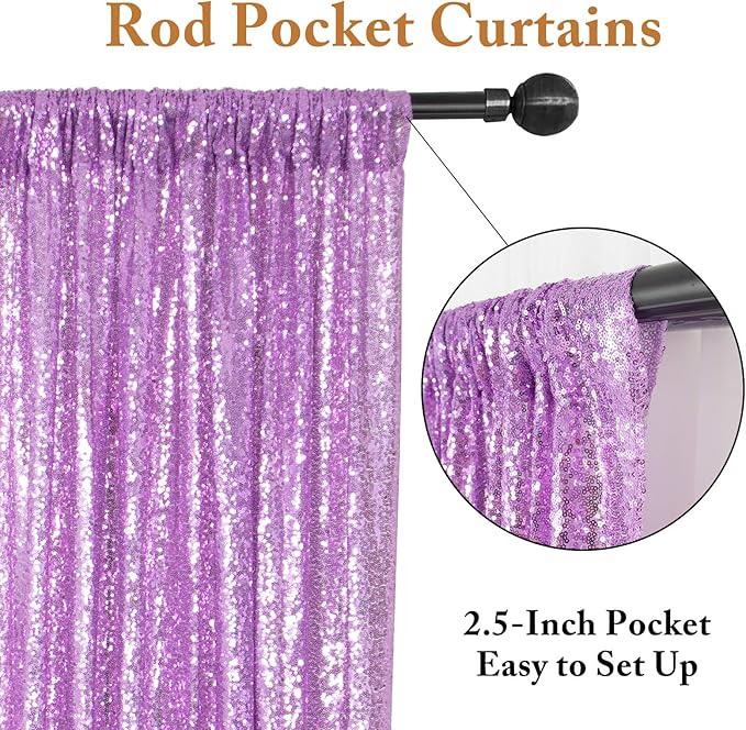 ShinyBeauty Sequin Curtains 4 Panels Lavender Sequin Backdrop Photo Backdrops - Image 4