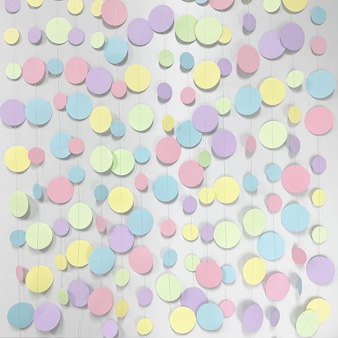 Pastel Party Decorations Blue Purple Pink Yellow Green Circle Dots Garland by pinkblume