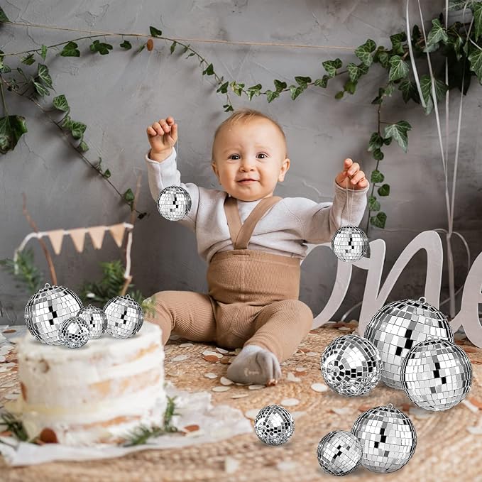 Funtery 100 Pcs Mirror Disco Balls Bulk Assorted Silver Hanging Disco Ball Decor - Image 5