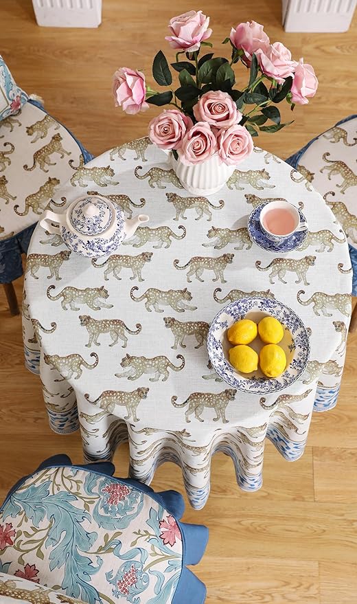patdrea Designer Leopard Animal Linen Round Table Cloth, Soft Breathable - Image 8