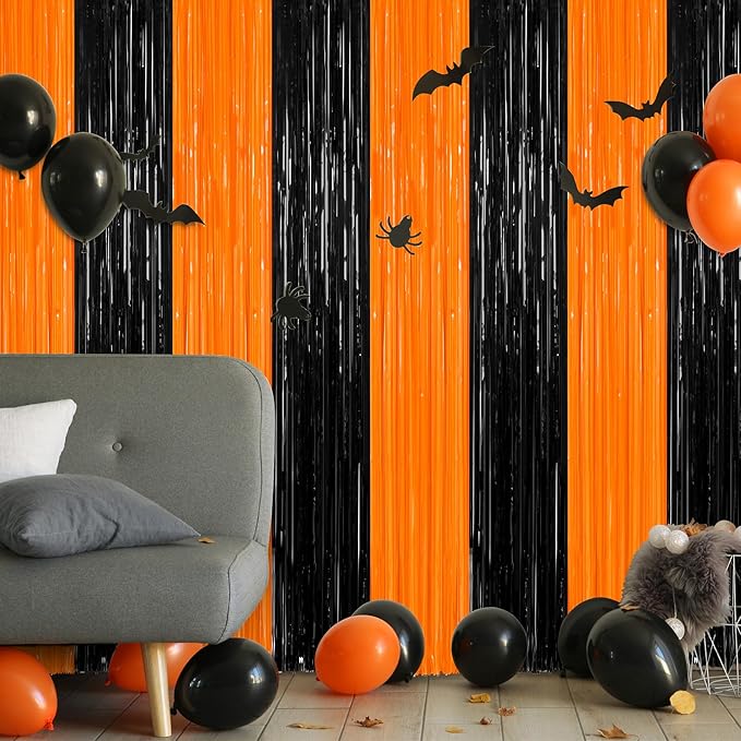 2 Pack Halloween Photo Backdrop, 3.28 FT x 7.05 FT Orange and Black Party - Image 6