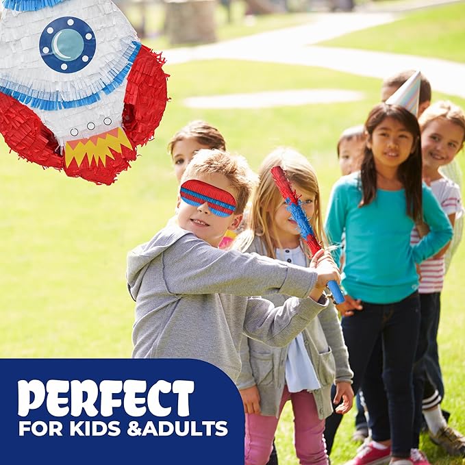 Rocket Pinatas Bundle with a Blindfold and Bat, Space Theme Birthday, Decoration - Image 6