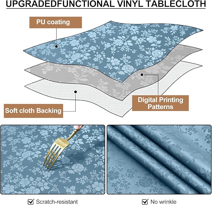Smiry Rectangle Table Cloth, Waterproof Heavy Duty Vinyl Tablecloths, Wipeable - Image 7