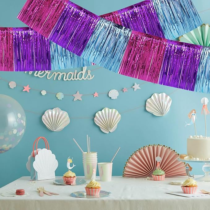 BEISHIDA 3 Packs Metallic Foil Fringe Garland Blue Purple Pink Wall Hanging - Image 4