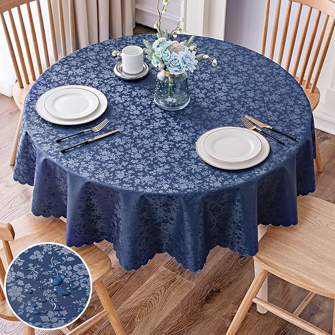 Smiry Round Table Cloth, Waterproof Heavy Duty Vinyl Tablecloths, Wipeable by Smiry