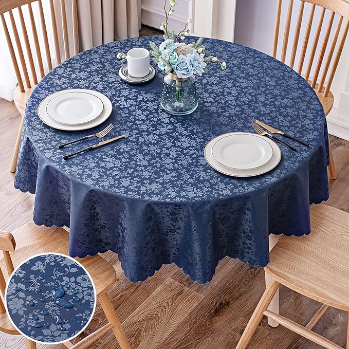 Smiry Round Table Cloth, Waterproof Heavy Duty Vinyl Tablecloths, Wipeable by Smiry